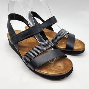 Naot Krista Sandal Black Leather Sparkle Rhinestones EU 39 US 8 Slingback Bling